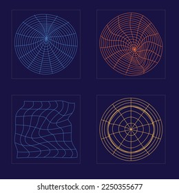 Vector Graphic Assets Set. Trendy geometric postmodern figures. Flat minimalist icons. Isolated on black background. Vector illustration