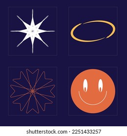 Vector Graphic Assets Set. Trendy geometric postmodern figures. Cyberpunk elements. Futuristic. Vector illustration