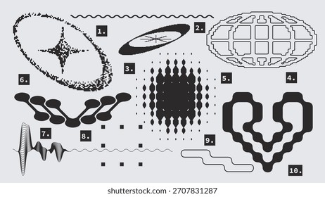 Vector Graphic Assets Shapes Set in Y2k style, Futuristic, Brutalist, Anti-design