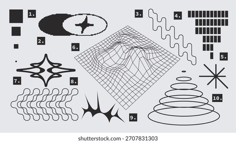 Ativos gráficos vetoriais Formas definidas no estilo Y2k, futurista, brutalista, anti-design