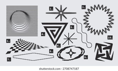 Vector Graphic Assets Shapes Set in Y2k style, Futuristic, Brutalist, Anti-design