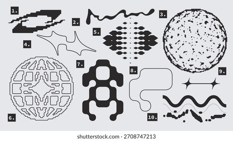 Ativos gráficos vetoriais Formas definidas no estilo Y2k, futurista, brutalista, anti-design