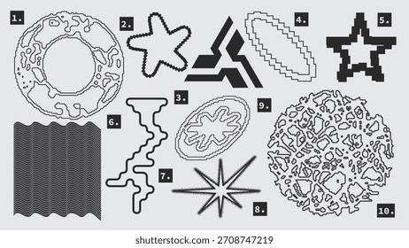 Ativos gráficos vetoriais Formas definidas no estilo Y2k, futurista, brutalista, anti-design