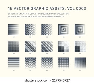 Vector Graphic Assets Various Hand Drawn Hatching Square Shapes Collection Isolate On Back. Different Linear Art Minimalist Design Elements Set. Experimental Style Abstract Symbols Trendy Illustration