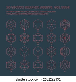 Activos Gráficos Vectoriales Diversos Contorno Colección De Hexagones Geométricos Aislados En La Parte Atrás. Línea Arte Geometría Sagrada Ocultación Mágica Resumen Símbolos Gráficos E Iconos Esotéricos Diferentes Elementos De Diseño Conjunto