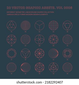 Vector Graphic Assets Various Outline Geometric Circles Collection Isolate On Back. Different Trippy Psychedelic Round Shapes Line Art Sacred Geometry Abstract Conceptual Icons Design Element Set