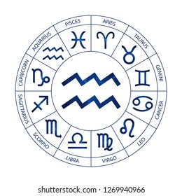 Vector. Graphic astrology set on the white background. A simple cosmic geometric representation of the zodiac sign for horoscope Aquarius with titles