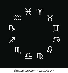 Vector. Graphic astrology set on a black background. A simple white geometric representation of the zodiac sign for horoscope