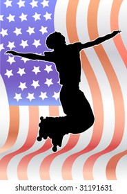 Vector graphic athlete on the background of the American flag