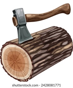 Vector graphic of an axe and a log of wood.