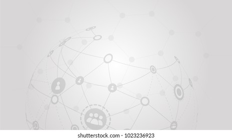 Vector graphic background of global network and communication in grey background for presentation.