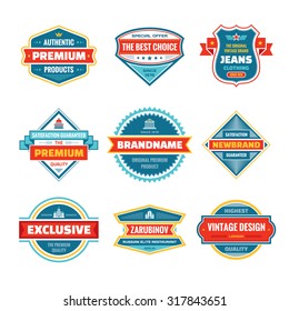 Vector graphic badges collection. Original vintage emblem. Creative logo template set. Retro labels. Design elements.