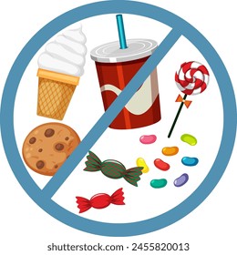 Vector graphic of banned sugary and junk foods.