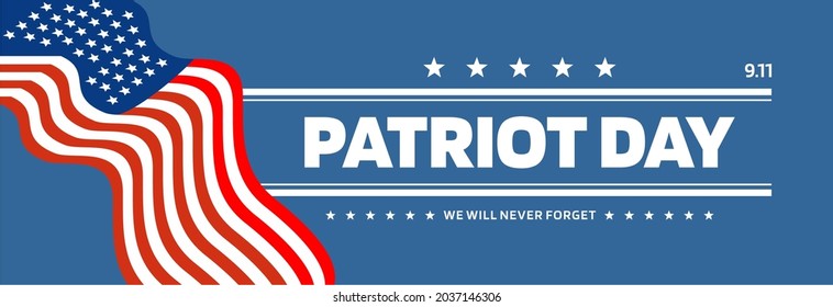 Vector graphic of banner design template with american flag and text on dark blue background for Patriot Day.