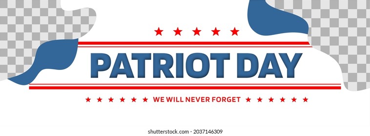 Vector graphic of banner design template with american flag and text on dark blue background for Patriot Day.