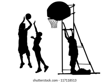 Vector graphic basketball. Silhouette man with ball