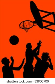 Vector graphic basketball. Silhouette man with the ball