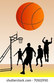 Vector graphic basketball. Silhouette man with ball