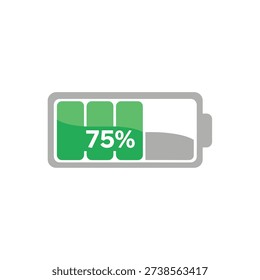 Vector graphic of a battery icon displaying 75 percent charge level