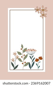 Gráfico vectorial con hermosas flores y un marco de color rosa. Espacio libre para el diseño propio. Plantilla para invitaciones, saludos, publicidad, postales y publicaciones en medios sociales.