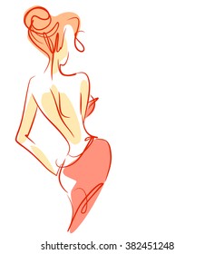VECTOR 
  graphic with beautiful young   girl model for design. Fashion, style, youth,   beauty .Graphic, sketch drawing. Sexy woman. Dress, clothes, 