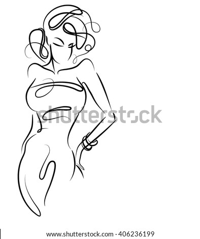 VECTOR 
  graphic with beautiful young   girl model for design. Fashion, style, youth,   beauty .Graphic, sketch drawing. Sexy woman. Dress, clothes, 