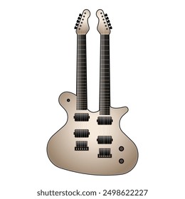 Vector graphic of a beige double neck electric guitar on a white background