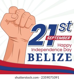 Vector graphic of Belize Independence Day design with hand holding ribbon flag