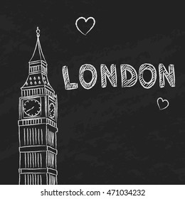 Vector graphic Big Ben on chalkboard