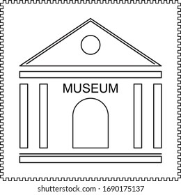  Vektorillustration-Grafik. Das große Gebäude mit Säulen und die Inschrift "Museum" über dem Eingang. Vorlage für Firmenkarten, Websites, Flyer, Rollups und dergleichen.