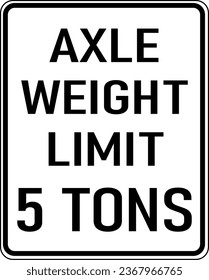 Vektorgrafik eines schwarzen Axelgewicht Limit MUTCD Highway-Schildes. Es besteht aus dem Wortlaut Axle Weight Limit 5 t in einem weißen Rechteck