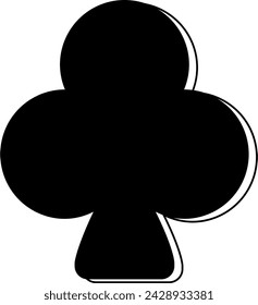 Vector graphic of a black clubs playing card symbol with a black outline. One out a set of four playing card suits