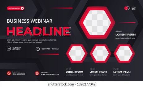 Vector graphic of black and red Geometric background with hexagon frame. Suitable for web banner, business webinar, seminar, Online Courses, landing page, poster and many more