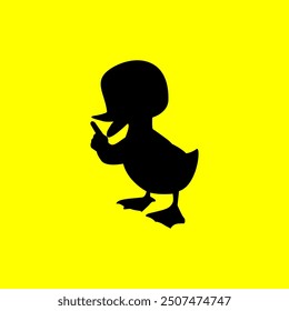 Vector graphic of black rubber duck silhouette illustration isolated on yellow background. Rubber duck icon vector illustration design.
