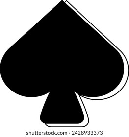 Vector graphic of a black spades playing card symbol with a black outline. One out a set of four playing card suits