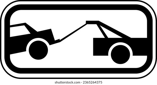 Vector graphic of a black usa tow away zone MUTCD highway sign. It consists of the silhouette of a tow truck and a car contained in a white rectangle