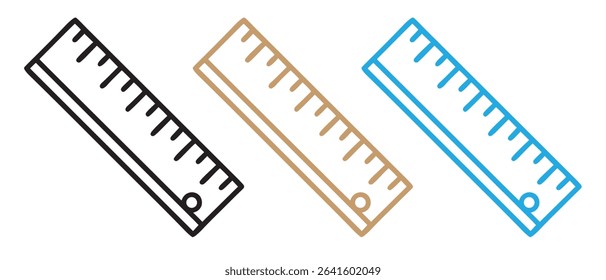 Vector graphic of black and white outline ruler for measuring length and drawing straight lines.