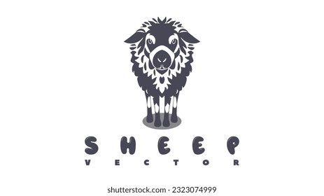 Vector graphic black and white simple stencil engraving sheep isolated on white background. Farm animal. Logo, sticker or icon.