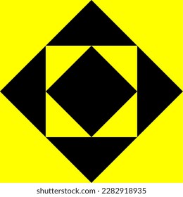 Vector graphic of black and yellow squares offset by forty five degrees