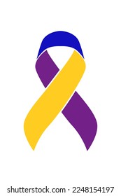 Vector graphic of bladder cancer ribbon on white background. Marigold, blue, and purple awareness ribbon for bladder cancer support symbol. vector eps10.
