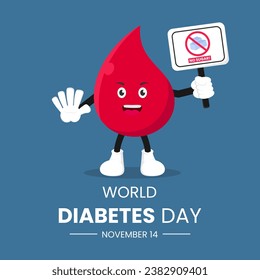 Vector graphic of Blood Drop Holding No Sugar Sign suitable for World Diabetes Day