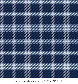 Gráfico vectorial de fondo de tela de gingham azul, gris y blanco con textura de tela. Textura de tela sin fisuras. Trajes para papel decorativo, embalaje y envolver de regalo. Sin degradado. Sin transparencia. EPS10.