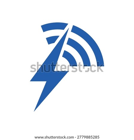 Vector graphic of a blue lightning bolt combined with a WiFi symbol on a white background, representing fast internet connection and high-speed wireless networking technology.