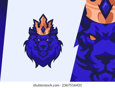 vector graphic of blue lion wearing crown for gaming and logo design