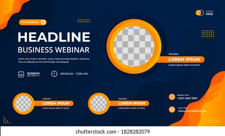 Vector graphic of blue and orange wave background with Circle frame. Suitable for web banner, business webinar, seminar, Online Courses, landing page, poster and many more