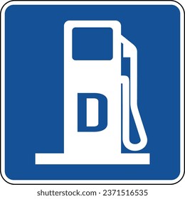 Vector graphic of a blue usa Alternative Fuel - Diesel mutcd highway sign. It consists of a silhouette of a gas pump with the letter D written on it contained in a blue square svg