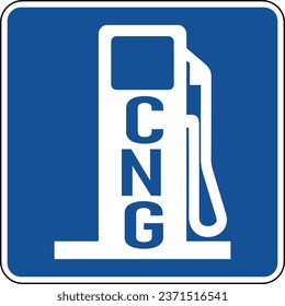 Vector graphic of a blue usa Alternative Fuel - CNG mutcd highway sign. It consists of a silhouette of a gas pump with the letters CNG contained in a blue square