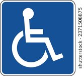 Vector graphic of a blue usa Handicapped Accessible mutcd highway sign. It consists of a silhouette of a handicapped person in a wheelchair contained in a blue square