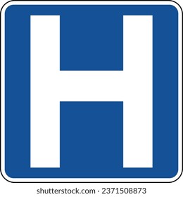Vector graphic of a blue usa Hospital mutcd highway sign. It consists of a large letter H contained in a blue square svg