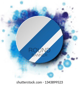 Vector graphic blur design round banner background colors blot. Paper circle flat banner origami style blur sticker. Abstract pointer banner